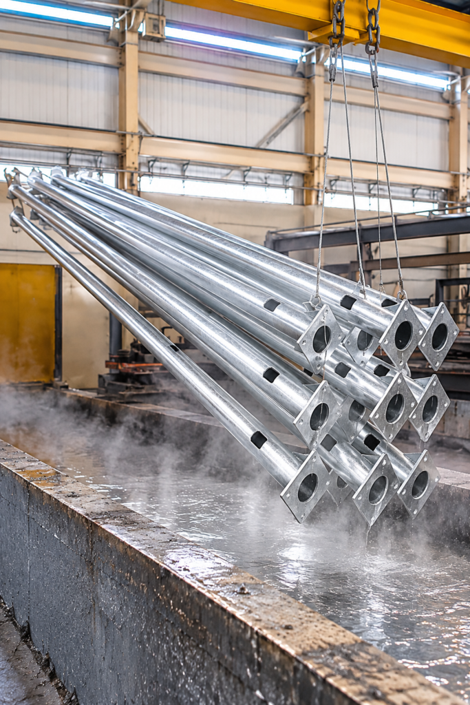 Hot-dip galvanised steel parts